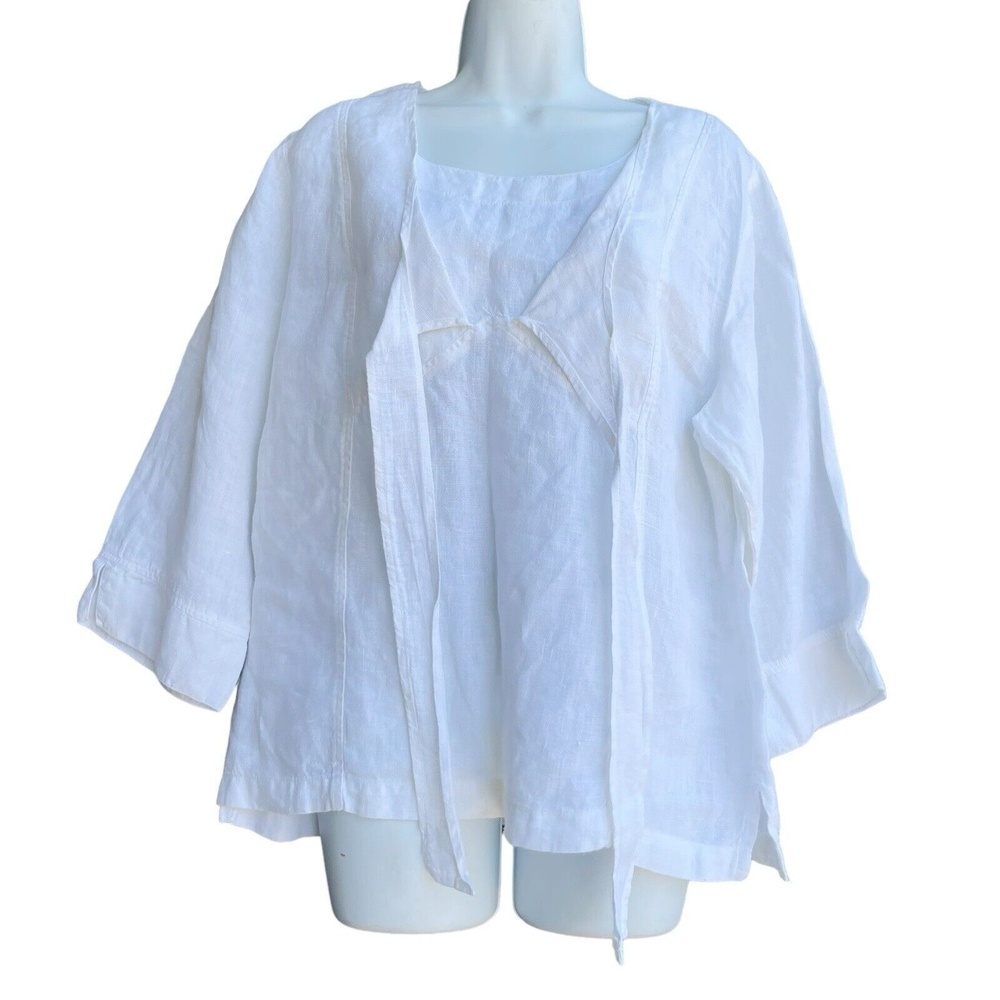 MOSAIC USA Linen Top Women’s M White Lagenlook 3/4 Sleeve V-neck Blouse